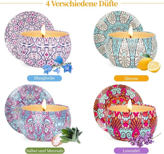Geurkaarsen, cadeauset, 6 stuks, natuurlijke sojawas, geurkaarsen