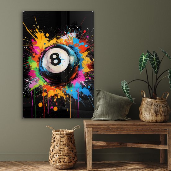 MuchoWow® Peinture sur verre 80x120 cm - Peinture acrylique sur verre - Graffiti - Sport - Boule de Pool - Photo sur verre - Décoration murale salon - Décoration murale chambre - Peintures