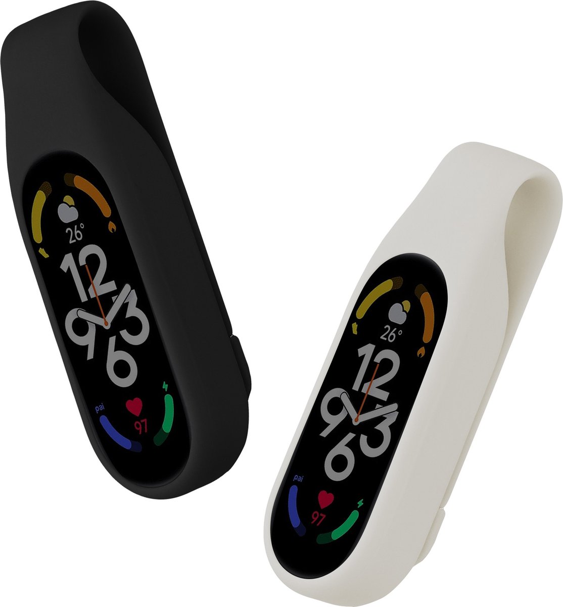 kwmobile 2x Clip Holders for Xiaomi Mi Band 7 / 6 / 5 / 4 Clip On - Fitness Tracker Case Holder Replacement Set - TPU Silicone Tracker Holder for Sport - Black / White