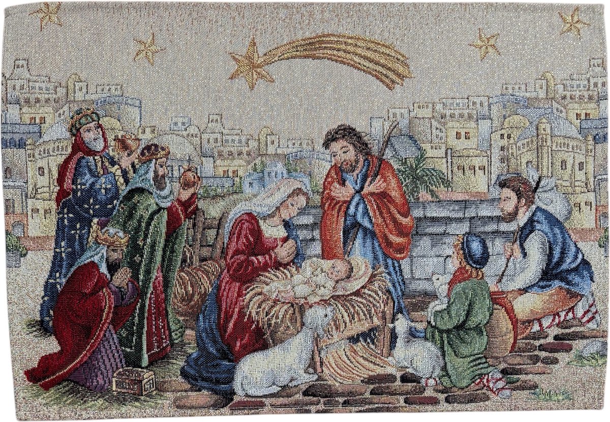 Placemat - Luxe Gobelinstof - Kerst - Kerststal - Jozef - Maria - Kindeke Jezus - 35 x 50 cm
