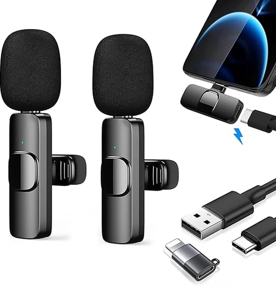 ThunderGold Draadloze Microfoon - 2 stuks - Microfoon Draadloos - Dasspeld Microfoon Draadloos - Microfoon Bluetooth - Lavalier Microfoon - USB-C & 8-pins ontvanger - Geschikt Voor Alle Telefoons — cadeau in Gadgets - foto 6