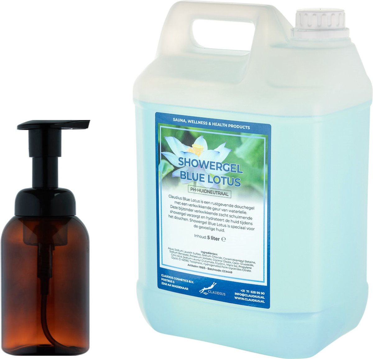 Goedkoopste Zeepdispenser 300 ml amber bruin hervulbaar 5 liter Showergel Blue Lotus navulling