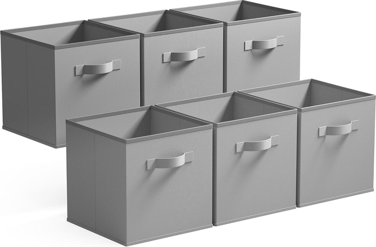 JGS ® Opvouwbare Opbergkubussen voor Planken - Set van 6 Grijze Stoffen Boxen met Handgrepen