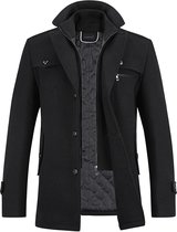 MODFUL Heren Lange Wollen Trenchcoat Gewatteerde Knielengte Warme Overjas Casual Peacoat Slank Pasvorm Buitenkleding, Donkerblauw, L