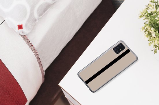Telefoonhoesje Geschikt voor Samsung Galaxy A52 5G hoesje - Beige - Zwart - Streep - Minimalistisch - Siliconen Telefoonhoesje Telefoonhoesje