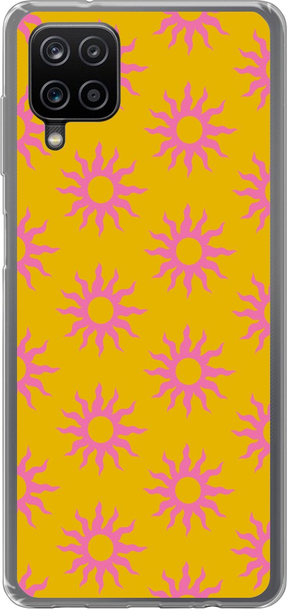 Telefoonhoesje Geschikt voor Samsung Galaxy A12 hoesje - Zonnen - Roze - Geel - Zomer - Siliconen Telefoonhoesje Telefoonhoesje