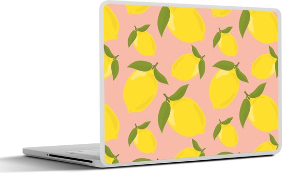 Laptop sticker - 17.3 inch - Citroenen - Geel - Roze - Patroon - Vruchten - 40x30cm - Laptopstickers - Laptop skin - Cover
