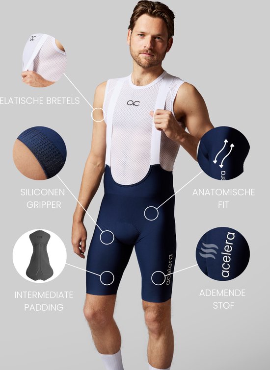 Acelera Intermediate Fietsbroek Heren met Zeem Navy Blue - Wielrenbroek - Wielerbroek - Mountainbike - Bibshort - Spinning - Fietskleding - Koersbroek - Kort - Bretels - Maat S van Merkloos — afbeelding 4