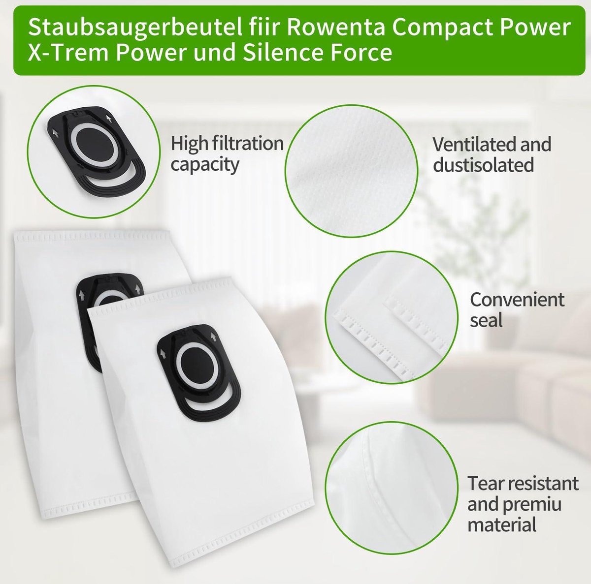 12 stuks stofzuigerzakken voor Rowenta Hygiene+ ZR200720 ZR200540 - compatibel met Rowenta Compact Power X-Trem Power en Silence Force (RO63xx-RO64xx-RO39xx-RO68xx) - hoge kwaliteit.