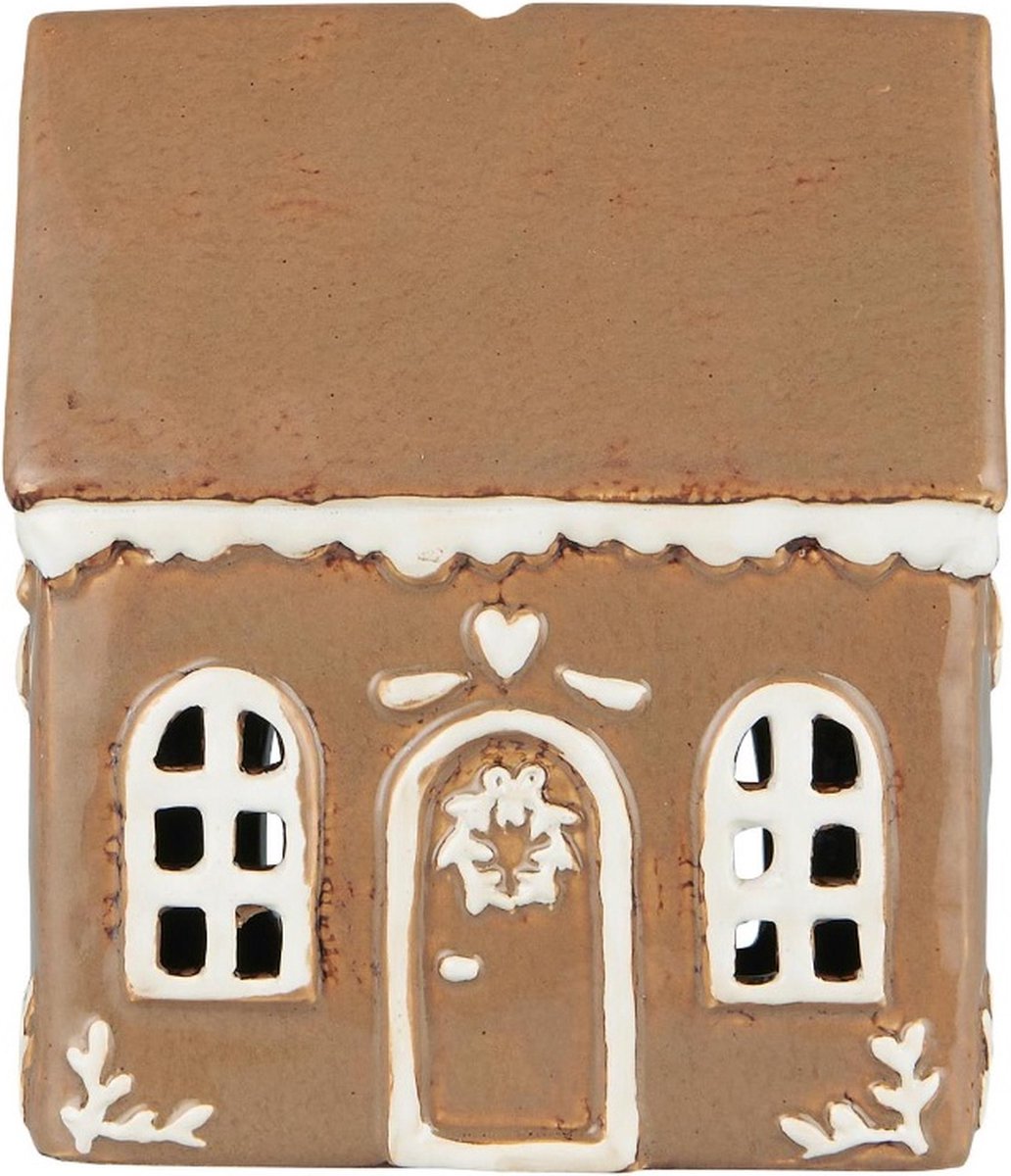 IB Laursen Kersthuis 'Gingerbread stijl met deurkrans' Theelichthouder 14x11.5x8cm