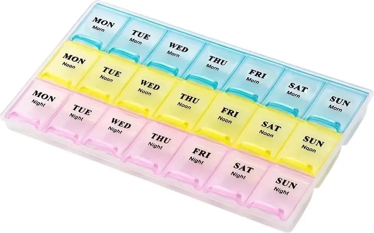 Goedkoopste Pillendoosje I Pillendoos 21 Compartimenten I Medicijn doosje I Pil Box I 7 dagen I 3 Dagdelen I Avond/Ochtend/Middag I Maandag T/M Zondag