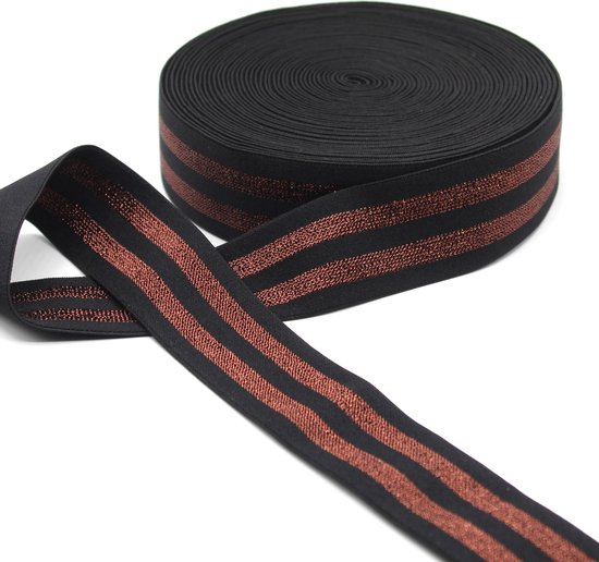 Foto: 5 meter lurex tailleband elastiek breedte 40mm kleur zwart koper c