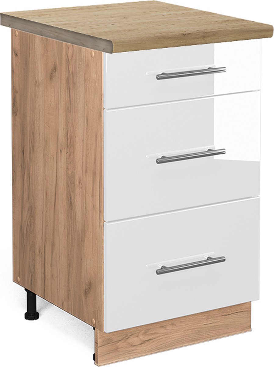 Vicco Fame-Line Keukenonderkast – 50 cm, WB Eik Wit Hoogglans Wit Hoogglans/Goudkleurig Eiken