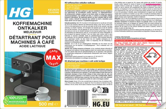 HG - Keuken - Koffiemachine Ontkalker - Melkzuur - 500 ml - 1 stuk