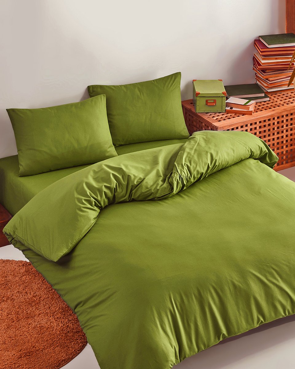 Zeven Cotton- Groen, Katoensatijn Dekbedovertrek 140*220 – Hoogwaardige Kwaliteit