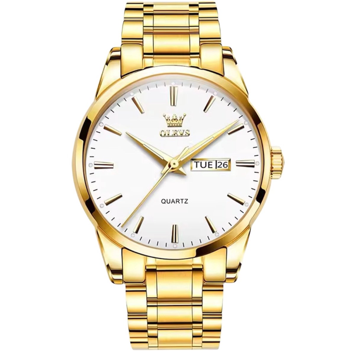 Olevs - Luxe Herenhorloge - Mannen - Gouden Polsband - Goud en Wit - Luxe Doos - Lichtegevend - RVS
