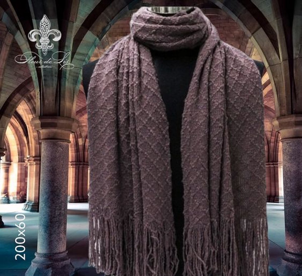 Fleur de Lis - Lange Winter Sjaal - Plum Purple - Antique Paars - 200 x 60 cm - volwassenen jeugd - unisex - casual feest