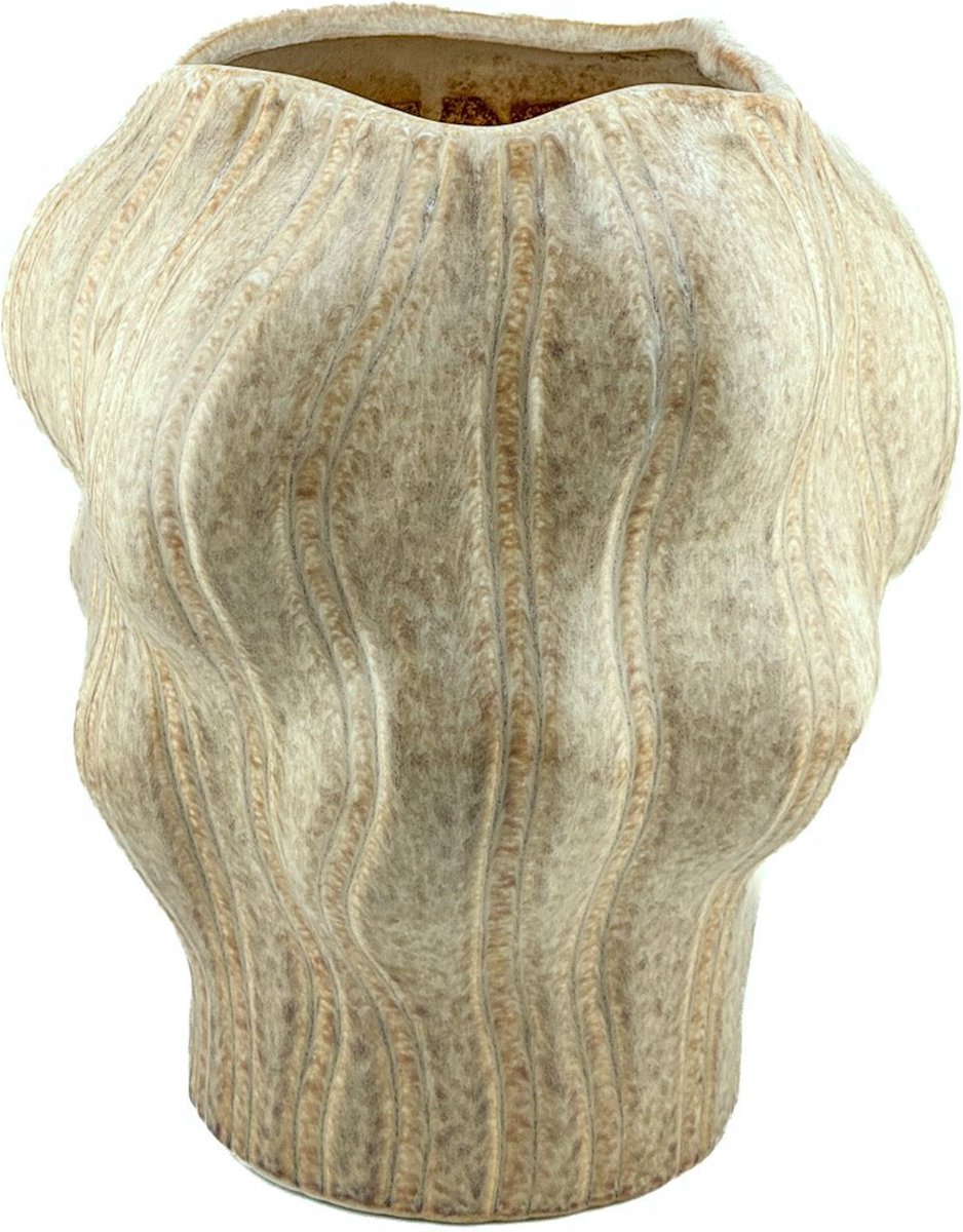 homebound by ky Aardewerk vaas organisch zand | 20,5x20,5x22,5cm | bloemenvaas keramiek off-white