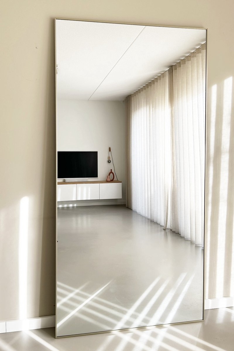 Nordic Style® Rechthoekige spiegel 215x110cm - Greige - Scandinavische Spiegels - Vierkant - Pas spiegel - Staande spiegel - Kleedkamer spiegel - Pas