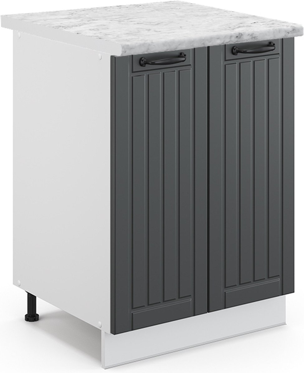 Vicco Fame-Line Keukenonderkast – 60 cm, WB Marmer Antraciet landhuis Donkergrijs/Wit