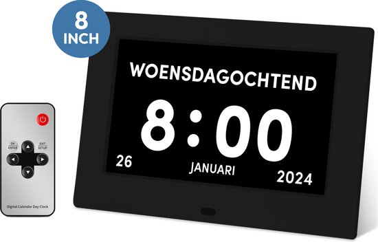 My Green Deal Dementieklok 8 Inch Analoog En Digitaal Kalenderklok Met Datum Dag Medicijnalarm 662460352