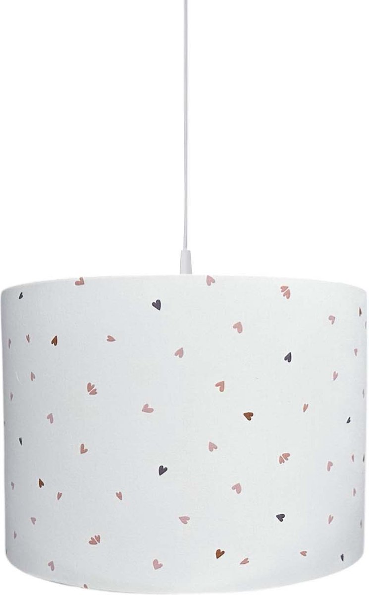 BINK Bedding Hanglamp / Lampenkap Hearts 30cm inclusief pendel - hartjes - kleine hartjes - babykamer - kinderkamer - verlichting - wit - oudroze - paars - caramel