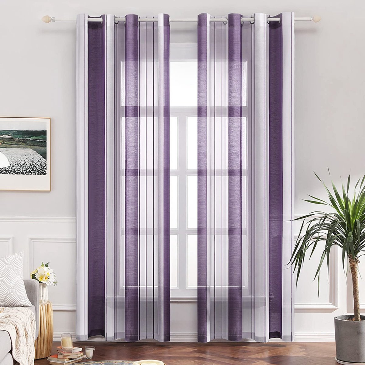 Goodivery ® Transparante Woonkamer- en Slaapkamer Gordijnen met Stijlvolle Strepen voor Licht en Privacy