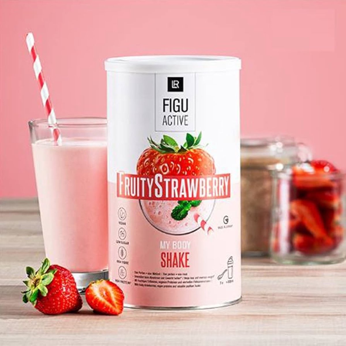Goedkoopste LR Figuactive fruity strawberry / aardbei shake. Body mission. Afslank. Maaltijdvervanger