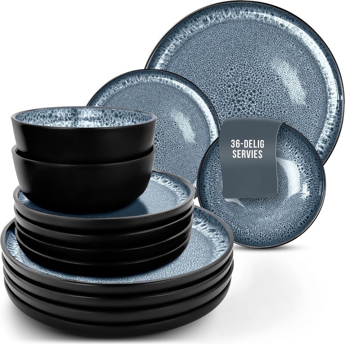 ApexArte® Serviesset 12 Persoons - Serviessets - Bordenset - Chique Bordenset - Porselein - Grijs en Blauw
