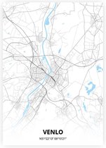 Venlo plattegrond - A4 poster - Zwart blauwe stijl