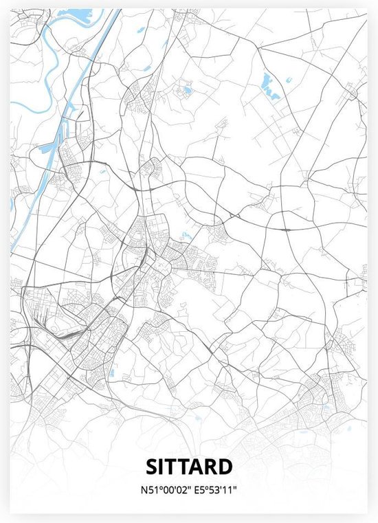 Sittard plattegrond - poster - Zwart blauwe stijl