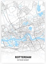 Rotterdam plattegrond - A4 poster - Zwart blauwe stijl