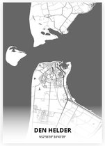 Den Helder plattegrond - A4 poster - Zwart witte stijl