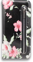 Samsung Galaxy S10 Hoesje - Portemonnee Hoesje met Print & Rits Vakje - Kaarthouder & Magneetlipje - Hibiscus Bloemen