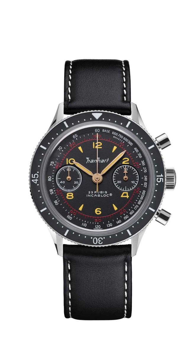 Hanhart 415 ES Iconic - Horloge - zwarte band - 39 mm