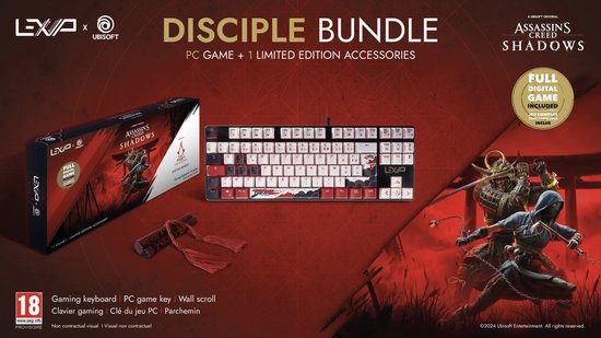LEXIP Assassin's Creed Shadows "DISCIPLE" Bundel - AZERTY Mechanisch gaming toetsenbord inclusief volledige PC versie game - 60% layout - Exclusief AC Shadows design i.s.m. UBISOFT - bekabeld via USB - Geschikt voor PC - Multicolor