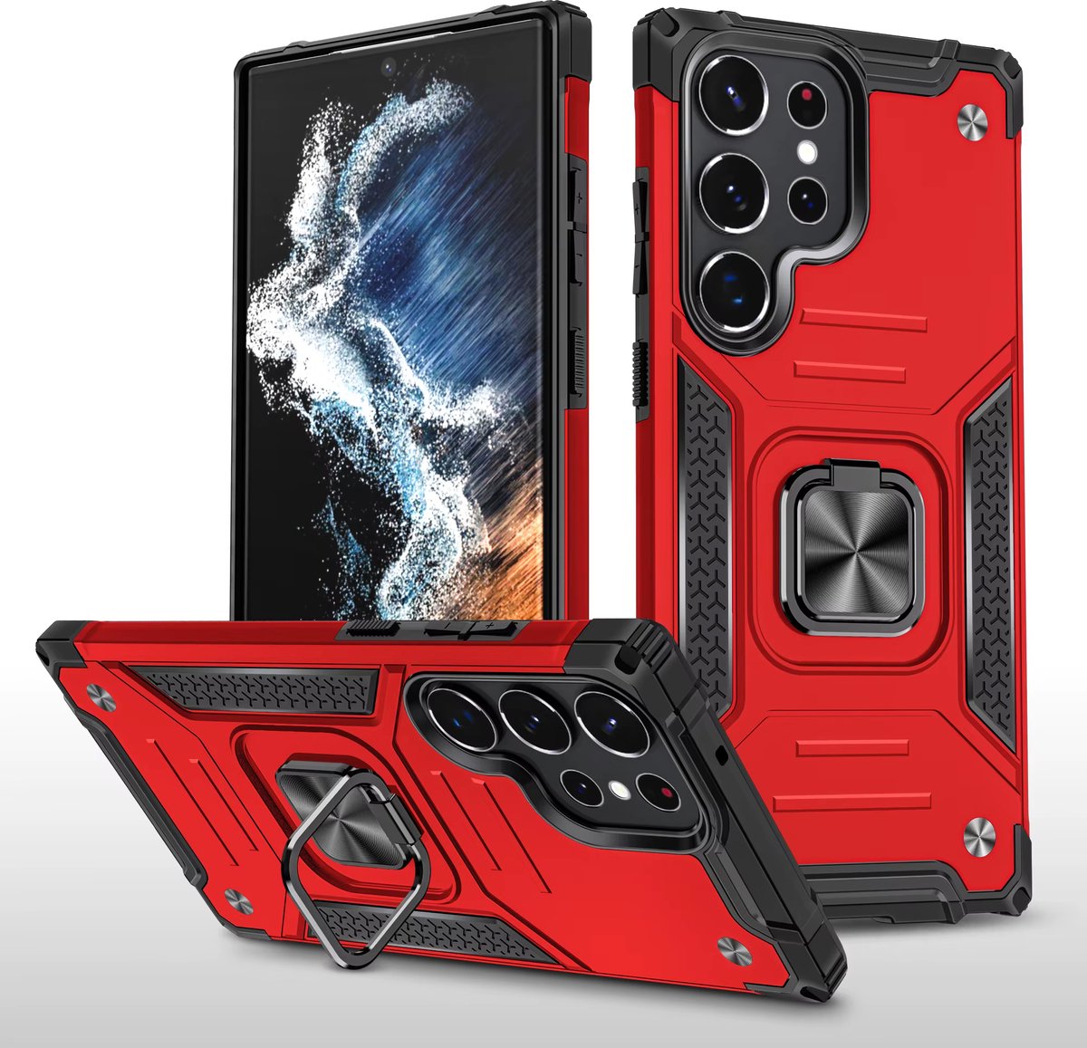 iPhone 13 Mini Armor Anti-Shock Telefoonhoes met Ringhouder - Schokbestendige Hoesje met Stijlvolle Bescherming Rood
