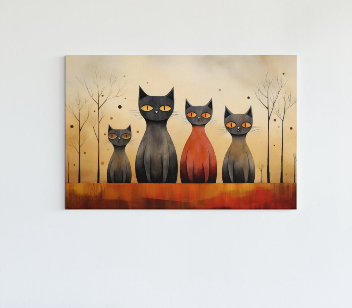 Trendex Global Canvas Schilderij - Dieren - Abstract - Katten Familie - 120x80x2 cm Bruin
