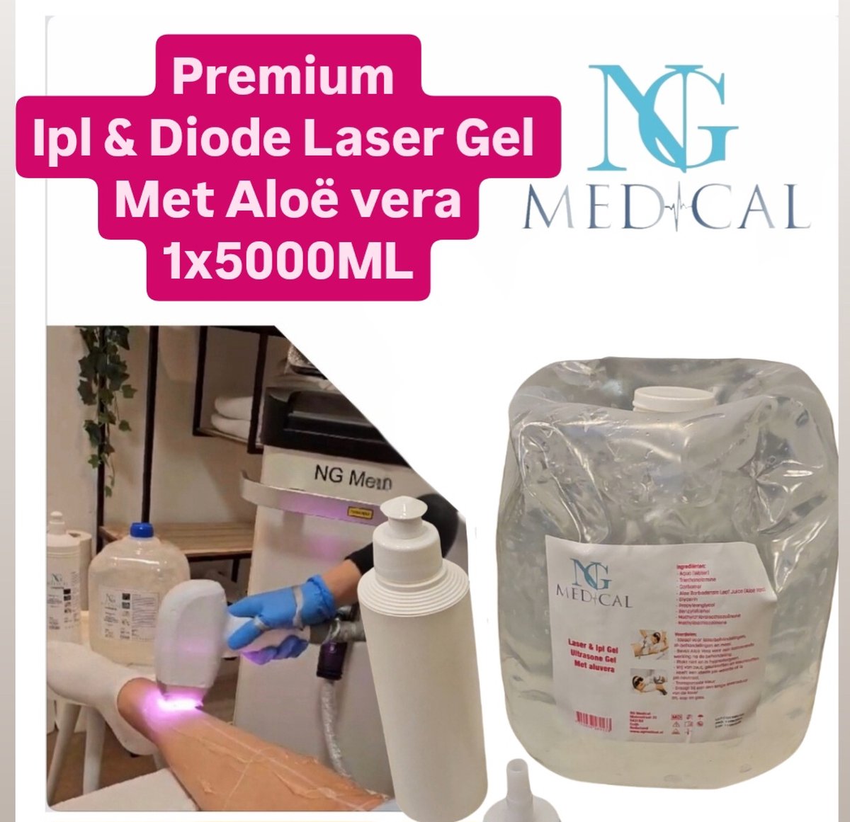 Goedkoopste ULTRASOUND GEL 5000ml LASER GEL met Aloë Vera - IPL Gel 5000ml - Diode Ontharing Gel 250ml tube - Cosmetische Gel NG Medical