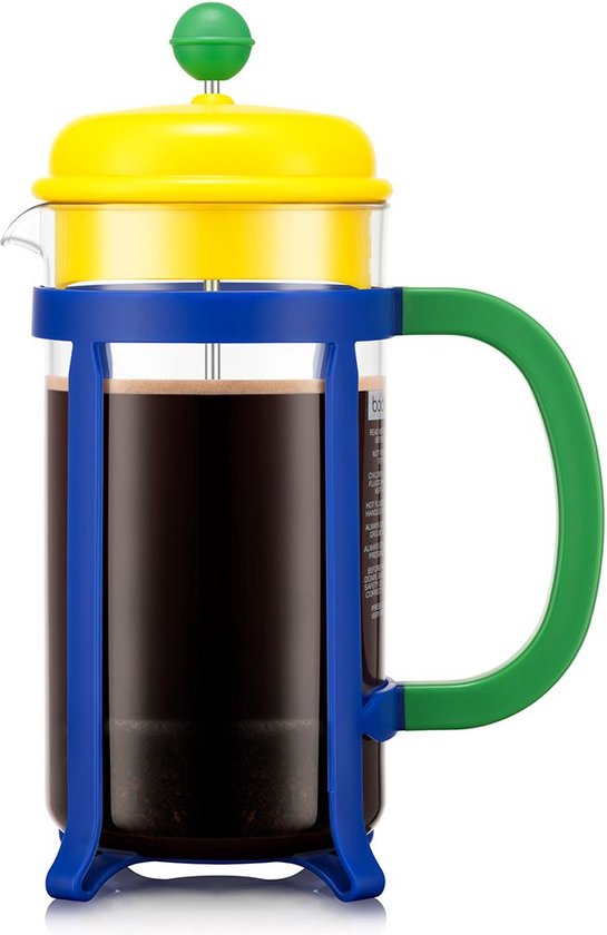 Bodum | ÉDITION LIMITÉE | Cafetière à presse française Java | Plastique | 8 tasses | Jaune / Blauw/ Vert | 1L