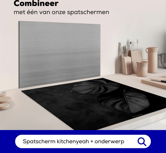 KitchenYeah® Inductie beschermer 58x59 cm - Zwart - Blad - Monstera - Afdekplaat voor kookplaat - Bescherming inductieplaat mat - Beschermplaat - Beschermmat inductiekookplaat - Keuken accessoires