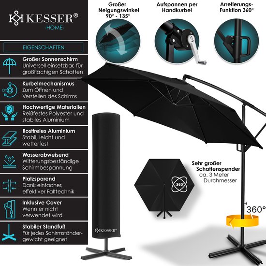 KESSER Parasol, dubbele parasol, 4,6 m x 2,7 m, zweefparasol KESSER Parasol, dubbele parasol, 4,6 m x 2,7 m, zweefparasol