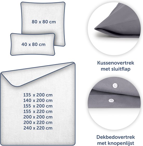 Blumtal Evolon® Housse de couette avec Kussensloop - Anti-Allergique - Contre les acariens - 200 x 200 cm - 2 Taies d'oreiller 65 x 65 cm - Bleu foncé