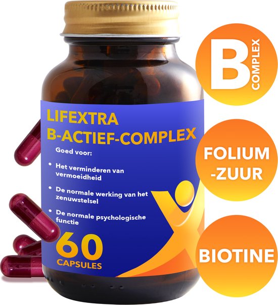 LifeXtra B-Active Complex - Bioactief Vitamine B-Complex met o.a. B1, B6, B12, Foliumzuur & Biotine - Voor Energie, Zenuwgezondheid & Vermoeidheidsvermindering - 60 Capsules - Vegan