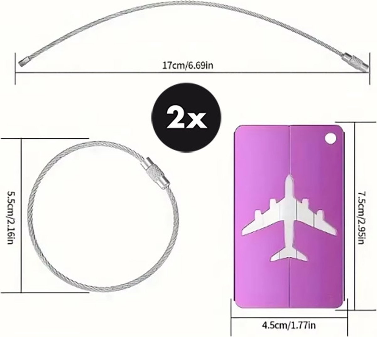 Actie4you® - Bagage label - Kofferlabel - Reizen met het Vliegtuig - Bagagelabels voor koffer – Aluminium – 2 Stuks - Donker Roze