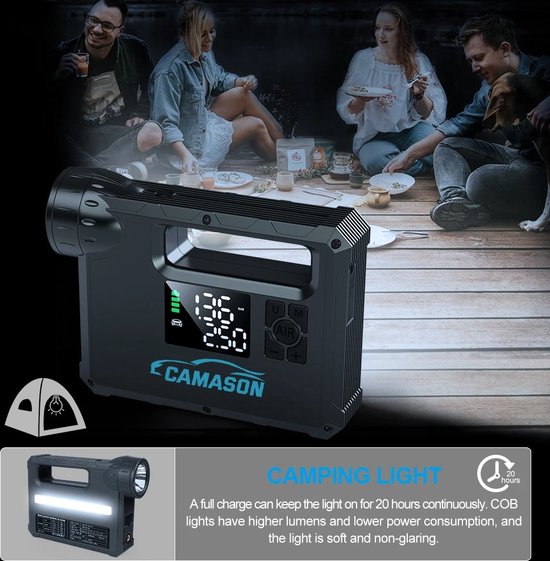 Powerplus 4-in-1 energiestation POWE80090 - starthulp 1600cc - 7000mAh stroomtoevoer - 17 bar compressor - 3.6W licht - with 3 acc Powerplus 4-in-1 energiestation POWE80090 - starthulp 1600cc - 7000mAh stroomtoevoer - 17 bar compressor - 3.6W licht - with 3 acc