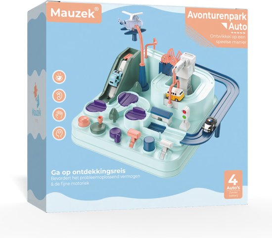 Mauzek® Auto Avonturenpark – Montessori Speelgoed – Educatief Speelgoed – Auto Speelgoed Jongens – Racebaan – Autobaan – Auto Garage – Kinderspeelgoed – Sensorisch Speelgoed – Peuter Speelgoed – 3 jaar - 4 jaar - 5 jaar - 6 jaar