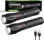 Travelhawk Zaklamp Oplaadbaar - Zaklamp Led Oplaadbaar - Militaire Zaklamp - 1000 Lumen - Waterproof - Inclusief USB-C kabel - 2 stuks