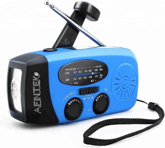 AFINTEK Noodradio Op Batterijen - Voor Rampen - Voor Camping - Powerbank - Solar - Blauw