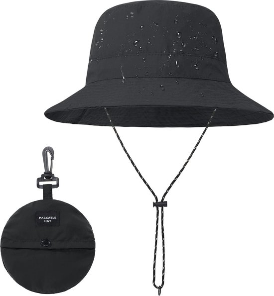 Zonnehoed Regenhoed - Safari Hoed - Zonnehoed opvouwbaar- Waterdichte Hoed - Vissershoedje - dames heren - Zwart